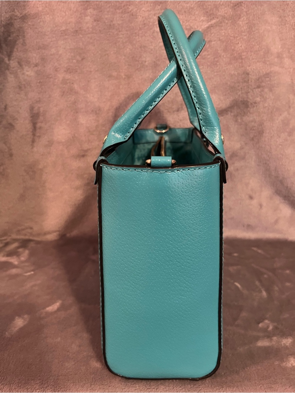 kate spade teal/turquoise leather satchel with gold-tone hardware . - Picture 2 of 5
